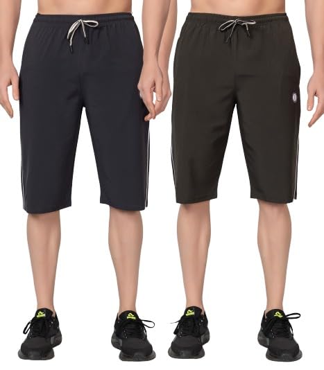 Three Fourth Capri for Men | Men's Regular fit 3/4th Capri | Men 3/4th Shorts Capris | Mens Stylish Trendy Lycra Three Fourth Pants - with Zip Pockets (Combo Pack of 2)-image-8