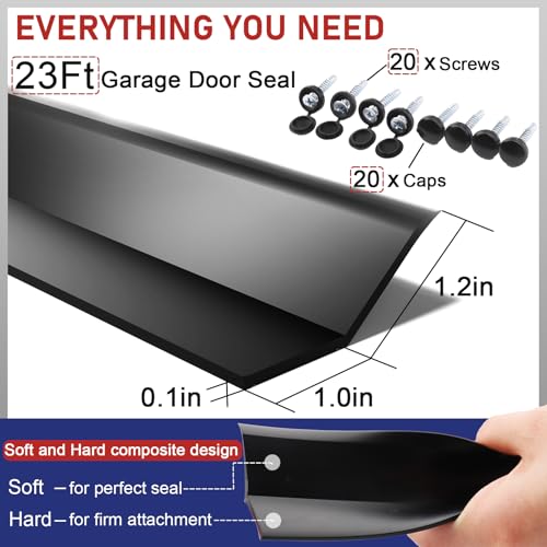 Image of Garage Door Seal Top and Sides - 23 Ft Garage Door Weather Stripping Side Seal, Heavy Duty Weatherproof Rubber, Insulates, Prevents Drafts, Easy Installation for Homeowners and DIYers