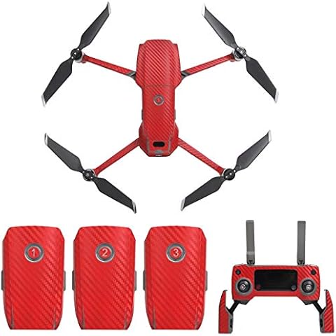 Flycoo Carbon Fibre PVC Sticker Decal for DJI Mavic 2 Pro/DJI Mavic 2 Zoom Drone and Remote Control Sticker Skin Scratch Protection Waterproof (Red) Cover