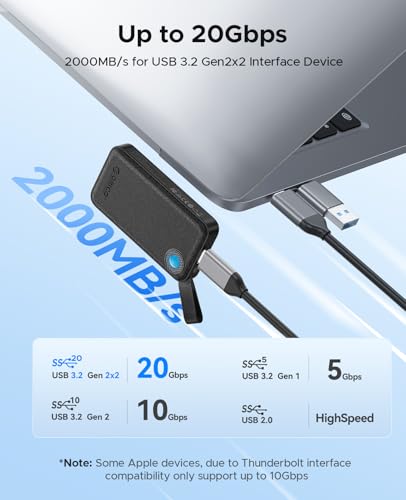 ORICO SSD Esterno 2TB, Hard Disk Esterno SSD fino a 2000 MB/s, USB 3.2 Gen 2x2 SSD Portatile con Cavo USB C 2 in 1, Compatibilità con Smartphone, PS5, Xbox, Laptop, MacBook/Pro/Air - B20