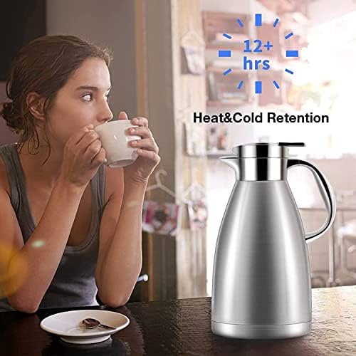 Luvan Thermal Coffee Carafe Jug, Stainless Steel Thermal Carafe Jugs/Double Walled Vacuum Insulated Coffee Pot with Press Button Top,Lab Tested,forCoffee,Tea,Beverage (Silver/1.8L)