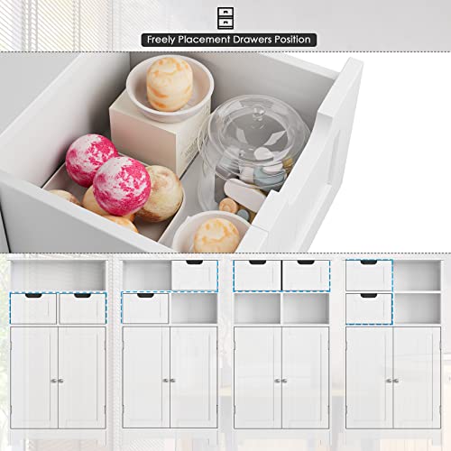 Horstors Bathroom Cabinet, Floor Storage Cabinet With 2 Doors And 2 Drawers, Free Standing Wooden Storage Organizer For Bathroom, Living Room, Hallway, White #TOP5