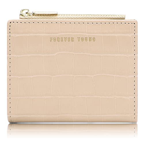 alouweekuky Women's Small Leather Purse Bifold Leather Purse with Zip Small Women Vegan Purse with Cash/ID/Credit Card Holder with Many Compartments (Aprikose) Cover