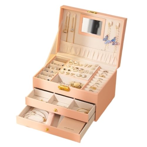 Boîte de rangement de bijoux rose à 3 couches, le cadeau idéal pour ranger ses colliers