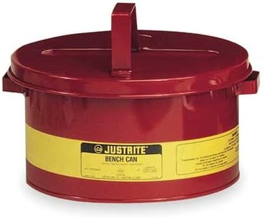 JustriteMANUFACTURING 10775 Steel Bench Can for Solvents, 3 gal Capacity, 6" H x 13.5" O.D, Red