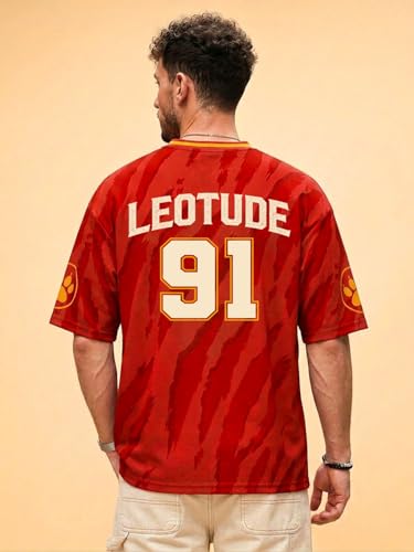 Image of LEOTUDE Men's Tiger Graphic Printed Oversized T-Shirt | Bold Black Sports Jersey Style Tee | Half Sleeve Casual Streetwear for Men's (Color:Black)
