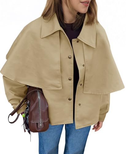 Trench-coat court d'automne Tankaneo avec finitions haut de gamme à simple boutonnage