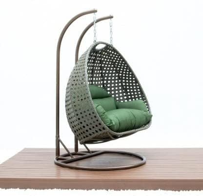 Image of OMANSH Double Seater Swing Chair with Stand & Cushion & Hook Outdoor || Indoor || Balcony || Garden || Living Room (Brown)