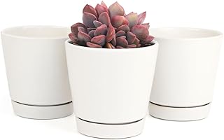 Pack of 3, 4 inch White Minimalist Ceramic Planter for Indoor & Outdoor,...