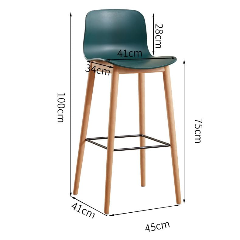 Tabouret de bar noir avec dossier en bois massif pour réception - 2