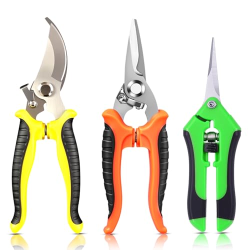 3-Pack Pruning Shears Set with Safety Lock, Anti-Slip Grip &