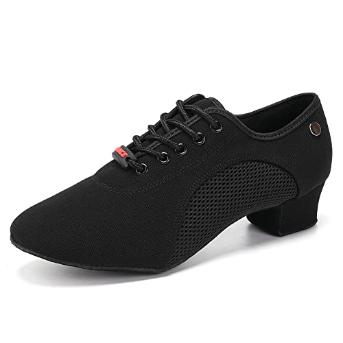 Women's Lace up Latin Dance Practice Shoes Block Heel Canvas Salsa Tango Ballroom Dance Shoes