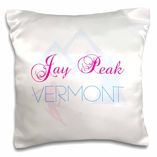 3dRose Alexis Design-American Skiing Places-Jay Peak, Vermont Decorative Text of Blue and red Color (pc-302127-1) Pillow Case, White