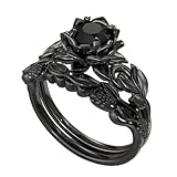 Ranjeeta Round Cut Black Diamond 925 Sterling Silver 14K Black Gold Fn Diamond Engagement Bridal Ring Set for Women's