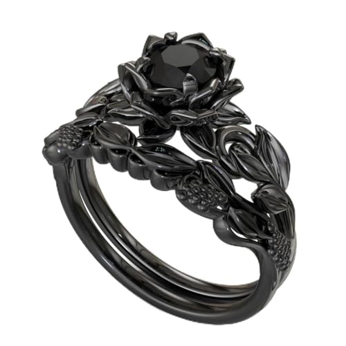 Ranjeeta Round Cut Black Diamond 925 Sterling Silver 14K Black Gold Fn Diamond Engagement Bridal Ring Set for Women's