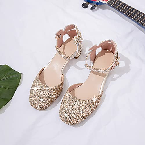 Betadog Girls Sandals Kids Glitter Bow Dress Shoes Heel Sequins Princess Sandals Toddler Flower Wedding Party Shoes (Gold-e, 4)4