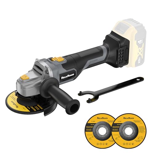 ReliaRoads 20V Brushless Cordless Angle Grinder, 4-1/2' Grinder Compatible with Dewalt 20V MAX Battery (Battery Not Included), Cutting & Polishing Tool with Grinding Wheels(Silver Gray)