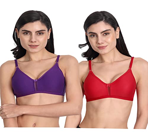 Image of Aimly Women's Cotton Blend Seamless Non-Wired Adjustable Strap Bra Pack of 2