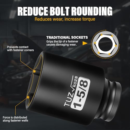 Image of 1 /2 Inch Drive 1-5 /8 Inch Deep SAE Impact Socket,CR-MO,6 Point Radius Corner Design,Square Chamfered Opening,Axle Nut Impact Grade Socket for Easy Removal
