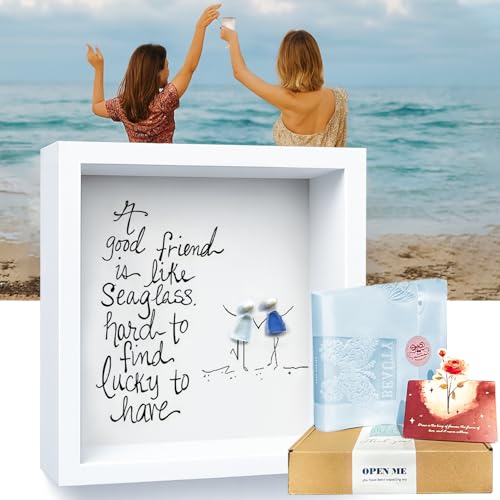UQRUI Sea Glass Art Friendship Kit 2025 New - Good Friend is Lucky to Have, Like Seaglass, Sea Glass Wall Art Decor,Handmade SeaGlass Art Frame, Christmas, Thanksgiving, Birthday Gift for Best Friends