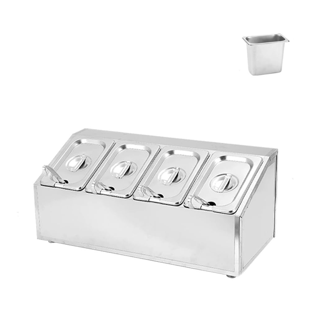 Stazione per pizza e portaspezie in acciaio inox – Dispenser inclinato da banco per condimenti contenitori con padelle e coperchi – ideale per salse, marmellate, frutta e ingredienti, altezza: 47 x 22