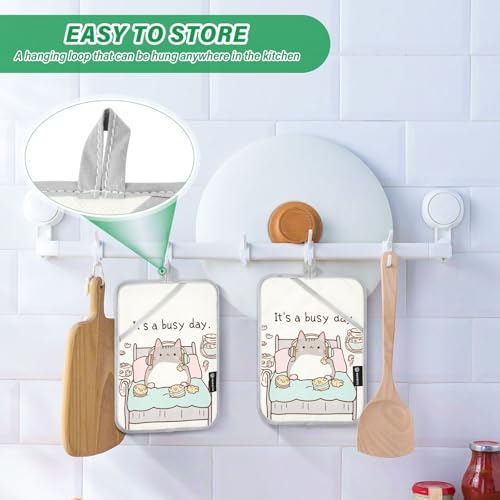 Fustylead WJ-G384791374P1031C1096S2493 Funny Cute Cat Chill Lazy Kitty Pot Holders Heat Resistant Pot Holders 7 Inchx9.8 Inch Pots Holder Washable Potholers Set For Kitchen Craft Oven Hot Pods Home Cooking Baking Microwave thumb #3
