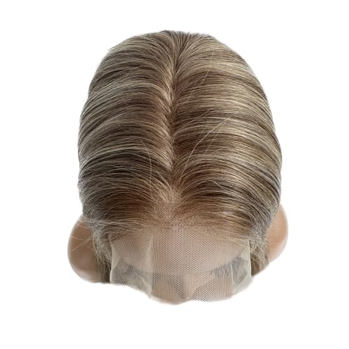 Image of Ombre Brown Highlights Human Hair Lace Front Wig for White Women Balayage Lace Frontal Pre Plucked Glueless Wigs with Brown Roots 22 Inch 13x6 Deep Parting Real Remy Wig 180% Density Tiny Knots