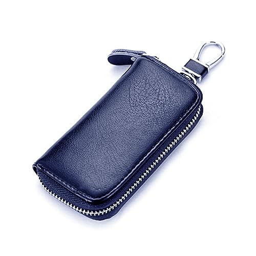 Vaguelly Multi Function Blue Leather Car Key Case Wallet Bag with Zipper Closure Lightweight Key Wallet for Men Durable Practical Design Fit