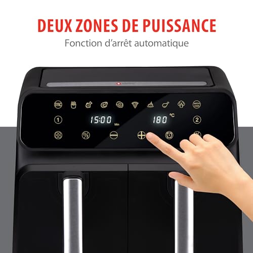 alpina Double Air Fryer 8L - Fritseuse Sans Huile pour 4 à 8 Personnes - Airfryer XXL - Airfryer Electrique - Affichage LED - 230V - 1700W - Noir, 382 x 316 x 365 mm