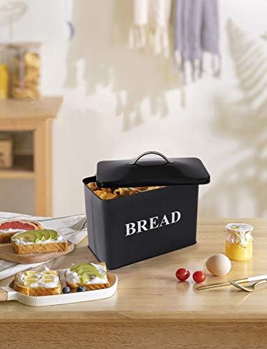 Extra Large Space Saving Vertical Bread Box - Holds 2 Loaves - Cream Extra Large Breadbox Bread Holder - 32cm(L) x 18cm(W) x 22cm (H) - Black with Bread Lettering