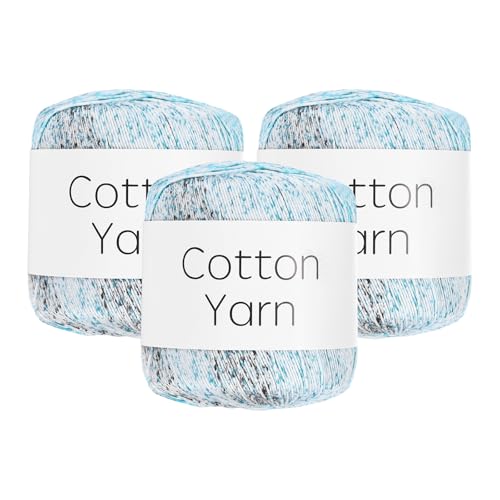 Rebower Cotton Yarn,100% Cotton Soft Knitting Yarn Cyan Multicolored