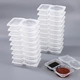 Yukaiwn Contenedor de condimentos de doble compartimento, 20 recipientes reutilizables para aperitivos, recipientes reutilizables de doble compartimento portátil con tapas para comidas y fiestas (20)