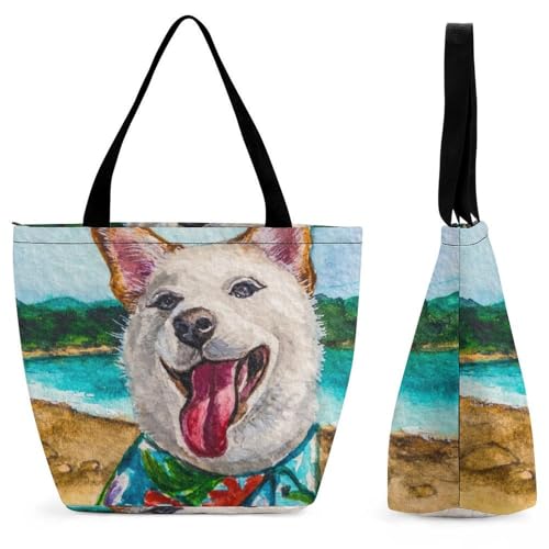 Sac shopping chien pour voyage et cours : grand cabas d'épaule imprimé