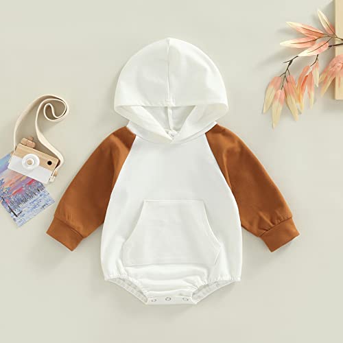 Fiomva Infant Baby Girl Boy Patchwork Hoodie Sweatshirt Romper Long Sleeve Bubble Bodysuit Onesies Fall Clothes Outfits #TOP1