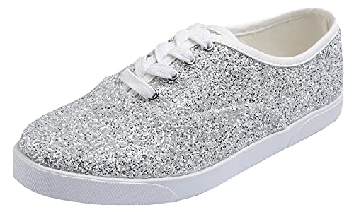 Image of FEVERSOLE Women's Fashion Dress Sneakers Party Bling Casual Flats Embellished Shoes