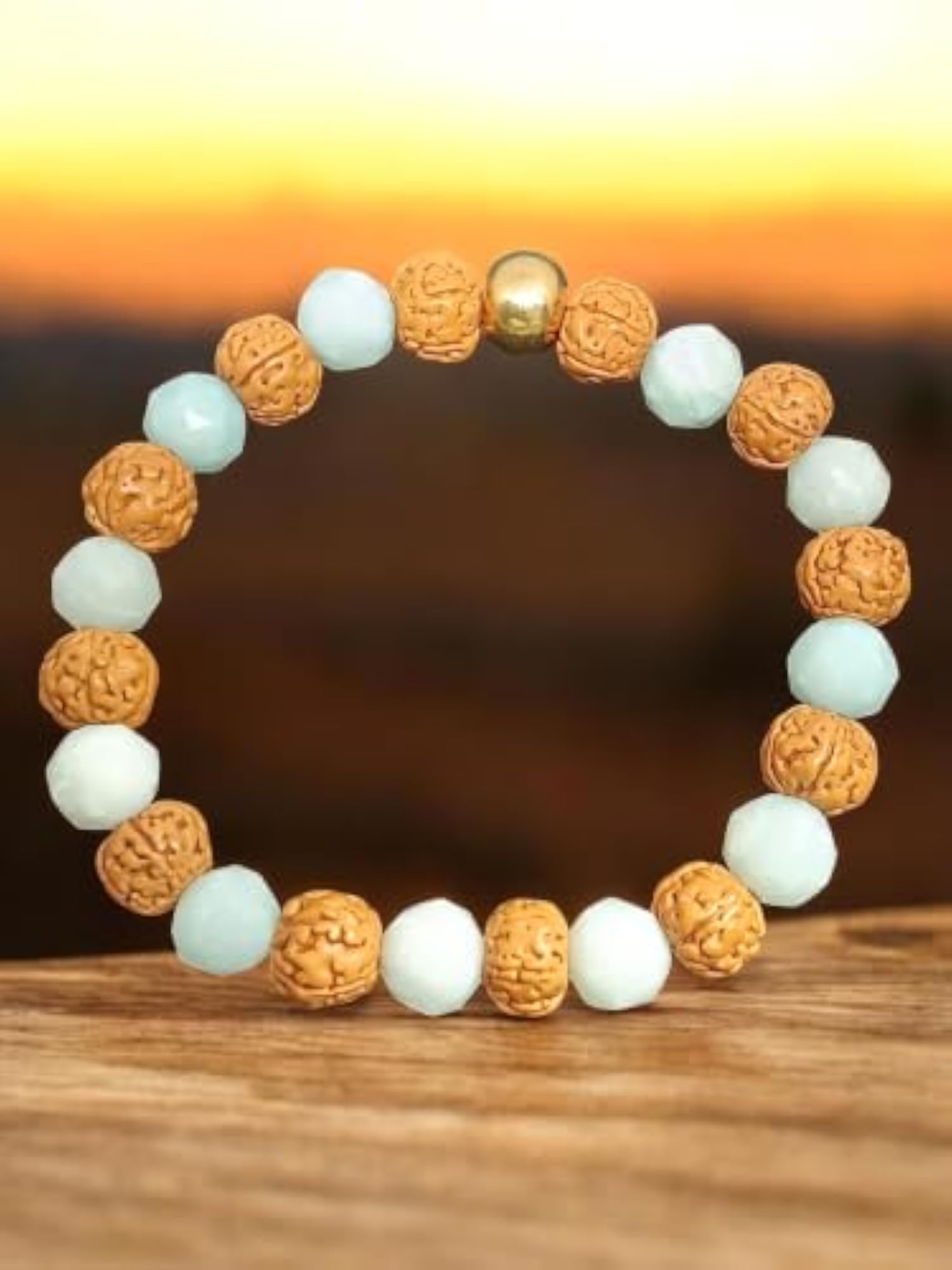 Amazonite & Rudraksha Natural Beaded Bracelet, Spiritual Gift
