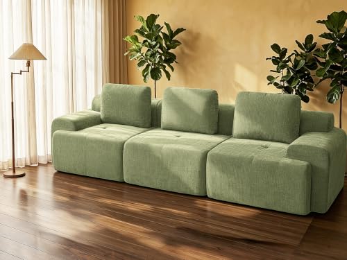 Image of 122 inch Oversized Boneless Couch, Comfort Cloud Sectional Couches for Living Room, Modular Sofa High Back & Extra Deep Seat, No Assembly, Soft Chenille Fabric (Olive Green, 122 inch-（3+0）)