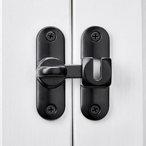 Image of INIRET 2 Packs Black Barn Door Latches,90 /180 Degree Gate Lock,Flip Gate Latches Hardware,Zinc Alloy Right Angle Door Lock Latch,Door Security Sliding Door Latch Lock for Cabinets,Bathroom