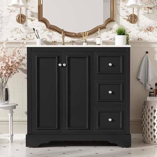 LUMISOL 36" Bathroom Vanity with Ceramic Sink, Modern Bathroom Vanity