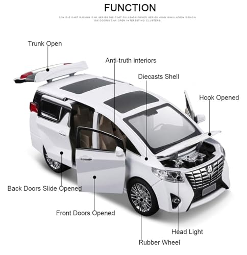 Image of Invite Enterprise Alloy Metal Pull Back Die-cast Car 1:32 Alphard Diecast Metal Pullback Toy car with 6 Openable Doors & Light, Music Boys Gifts Toys for Kids(White)