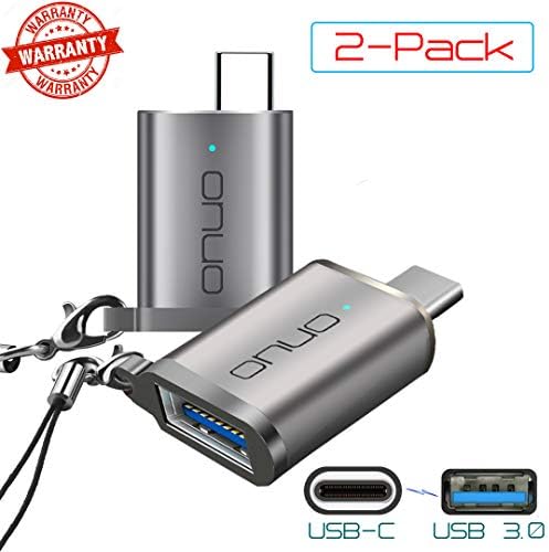 USB-C to USB 3.0 Mini Adapter with LED Indicator Keyring Lanyard Keychain for iMac MacBook Pro and Other USB Type-C Devices 1-Yr Warranty 2-Pack (Space Gray)