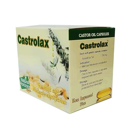 Image of Castrolax Castor Oil Capsules for Constipation Relief - 60 Soft-Gel Capsules | Pack 2, 700mg Per Capsule