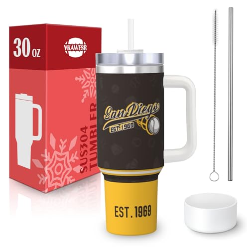 Image of San Diego 30 oz Tumbler with Handle and Straw,Car cup,Coffee Mug,100% Leakproof Insulated Tumbler with Lid and Straw,Made of Stainless Steel,Cup Holder Friendly Base,Classic Collection Gifts for Fans