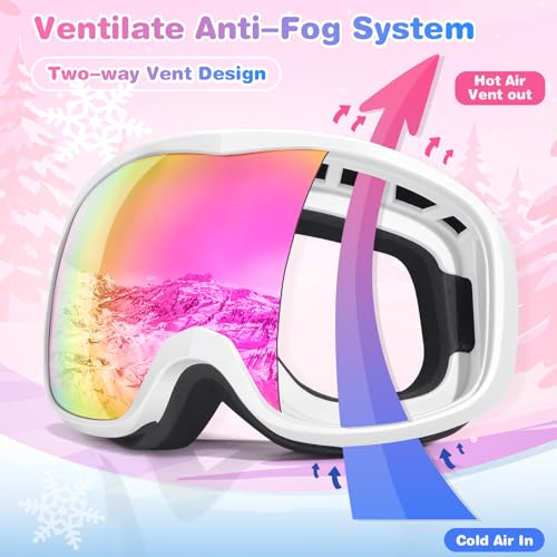 ITOWE Ski Goggles for Kids 6-14 4-6 Skiing Snow Sports Goggles Kids Ski Snow Helmet with Snowboard Goggles for Boys Girls Child Toddlers Youth Snowboarding Winter Goggles Anti Fog 100% UV Protection