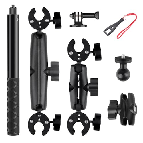 Soporte para Insta360 x4 Cámara Acción en Motocicleta, Accesorios Kit para Insta360 X4 X3 X2 con Rotación de 360 ​​Grados, Doble Abrazadera y Doble Estabilidad, Palo Selfie para Manillar Motocicleta
