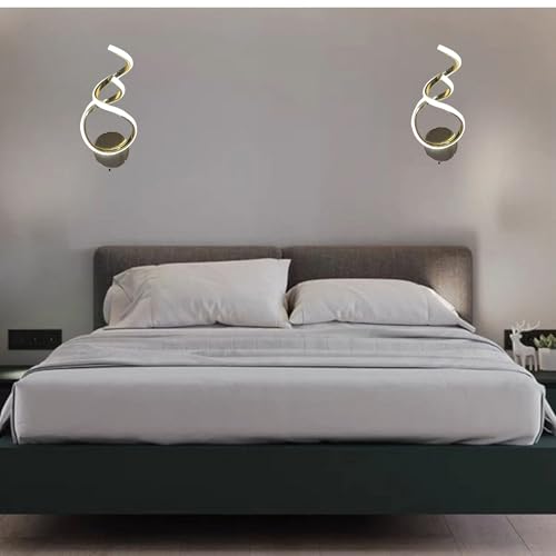 Image of Helix LED Wall Light for Home, Golden Modern Wall Lamp with 3 Color Modes, Warm White, Cool White, Natural White, Decorative Indoor Light, Pack of 2