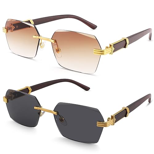 Image of COASION Fashion Rimless Frameless Sunglasses for Women Men Y2k Retro Sun Glasses Square Tinted Glasses