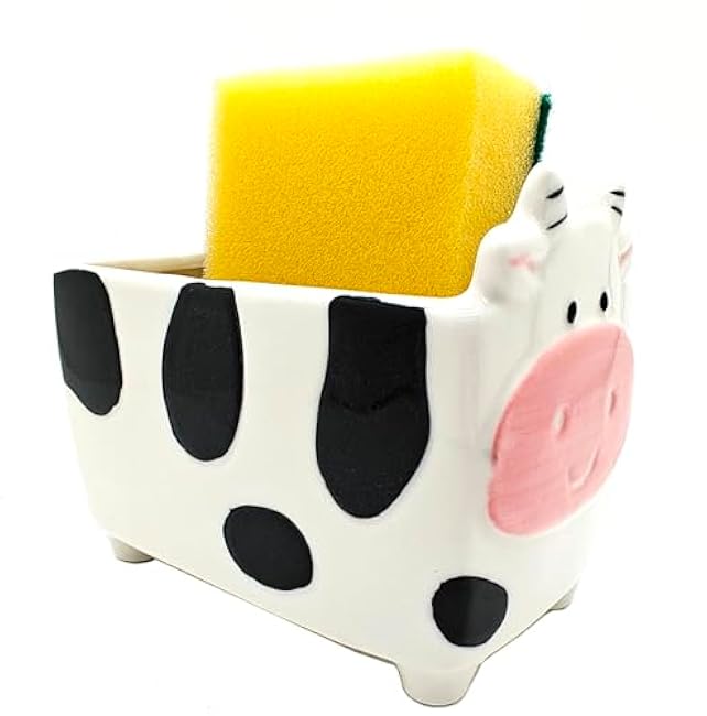 Cute Kitchen Accessories Cow Sponge Holder Ceramic Cow Soap Holder Home Decor Design Ceramic Kitchen Sponge Holder Cow gift Ideal Gifts for Women, Mom or Birthdays
