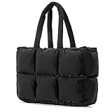 Herald Puffer Tote Bag for Women, Large Quilted Puffy Handbag Lightweight Winter Down Padding Lattice Satchel Purse (Black)