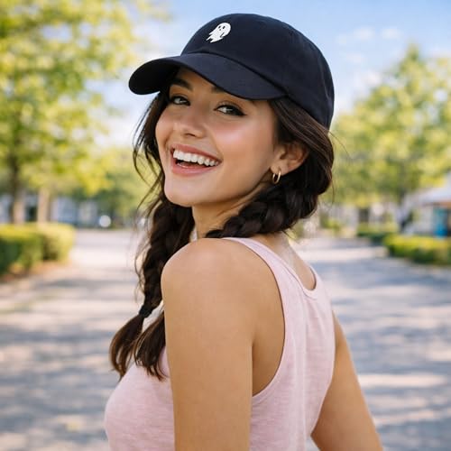 image for DALIX Ghost Embroidery Dad Hat Baseball Cap Cute Halloween in Black, O